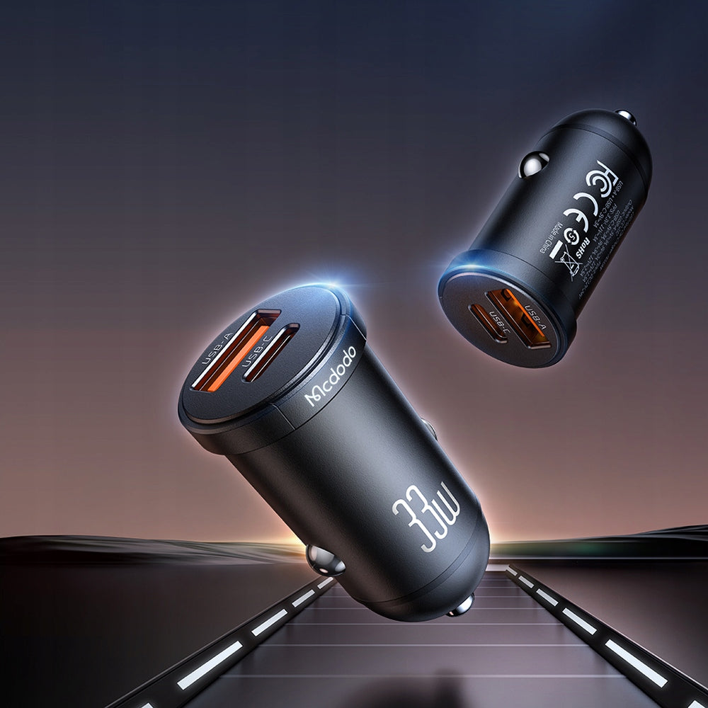 MCDODO STRONG FAST CAR CHARGER FOR PHONE 2X USB USB-C 33W Cable length 0 m
