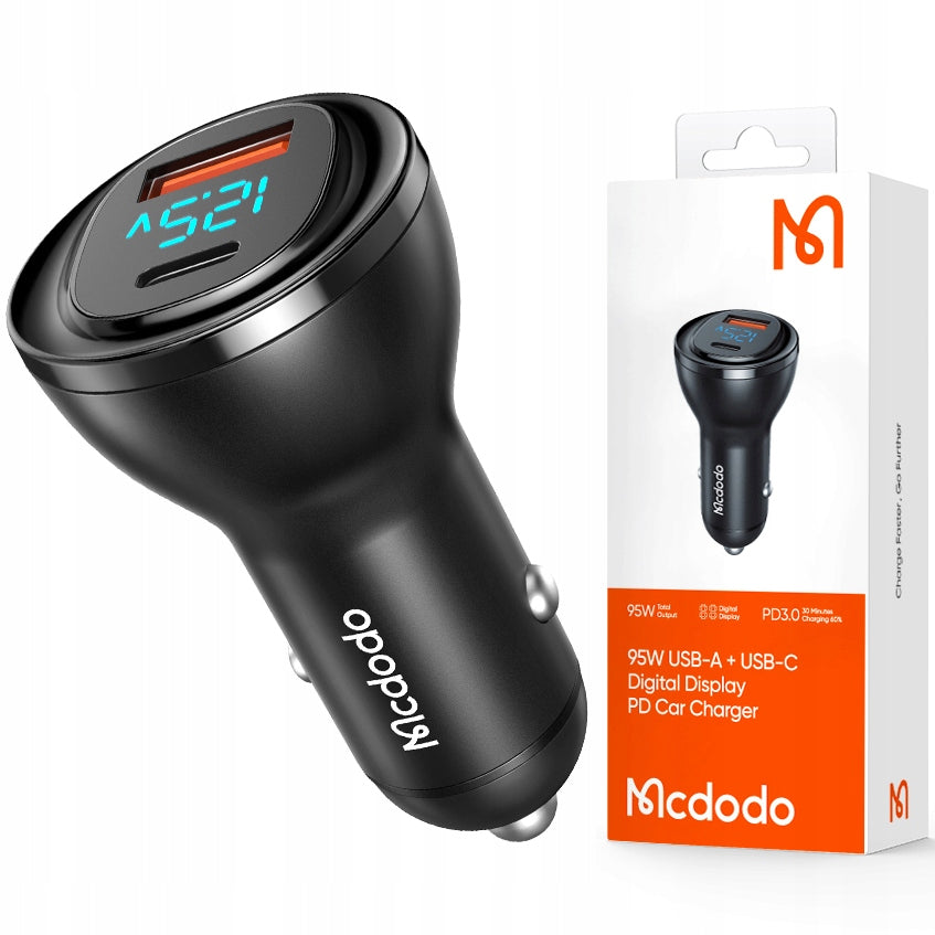 MCDODO STRONG FAST CAR CHARGER METER 2X USB USB-C 95W LED