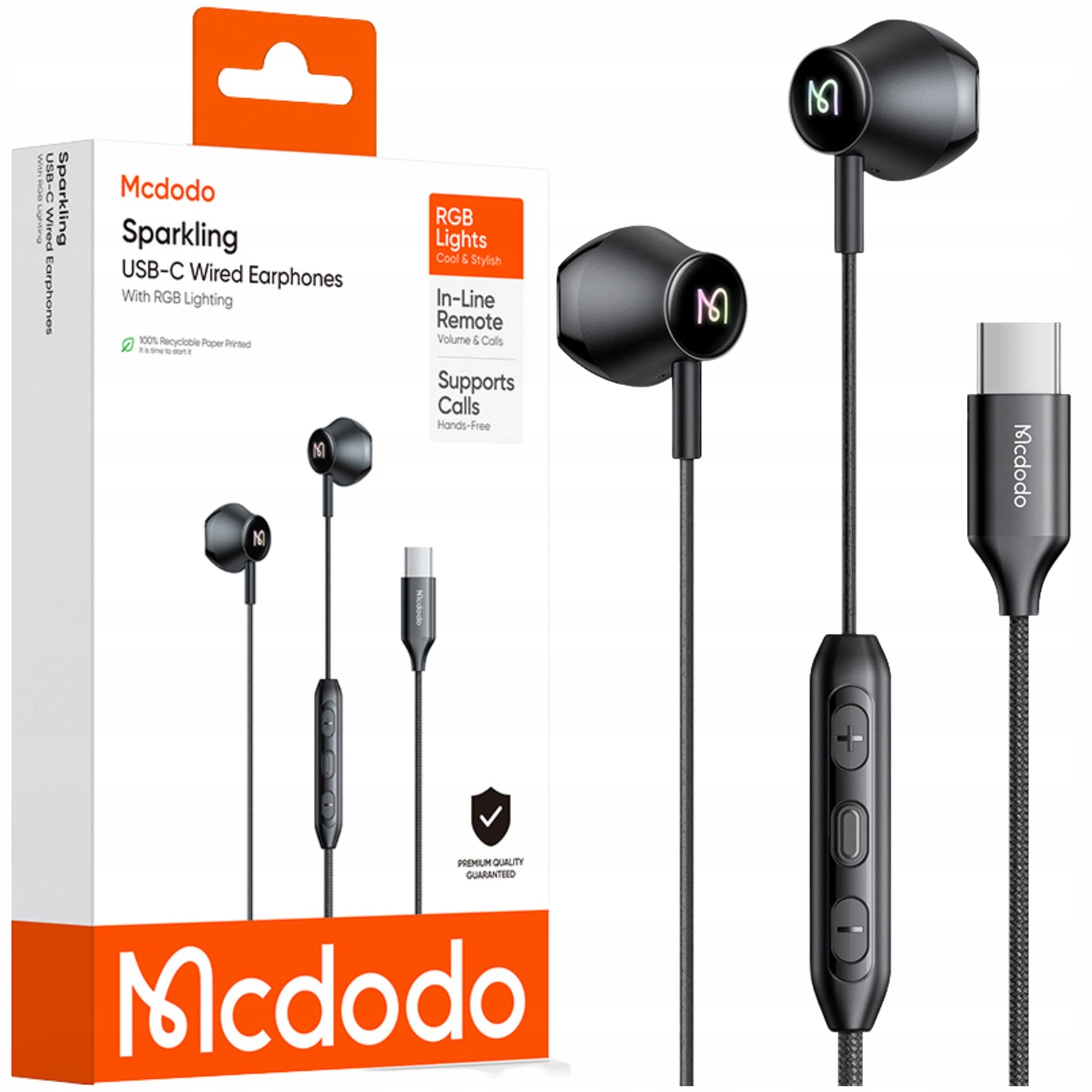 MCDODO WIRED HEADPHONES FOR PHONE WITH USB-C DAC RGB EAR MICROPHONE