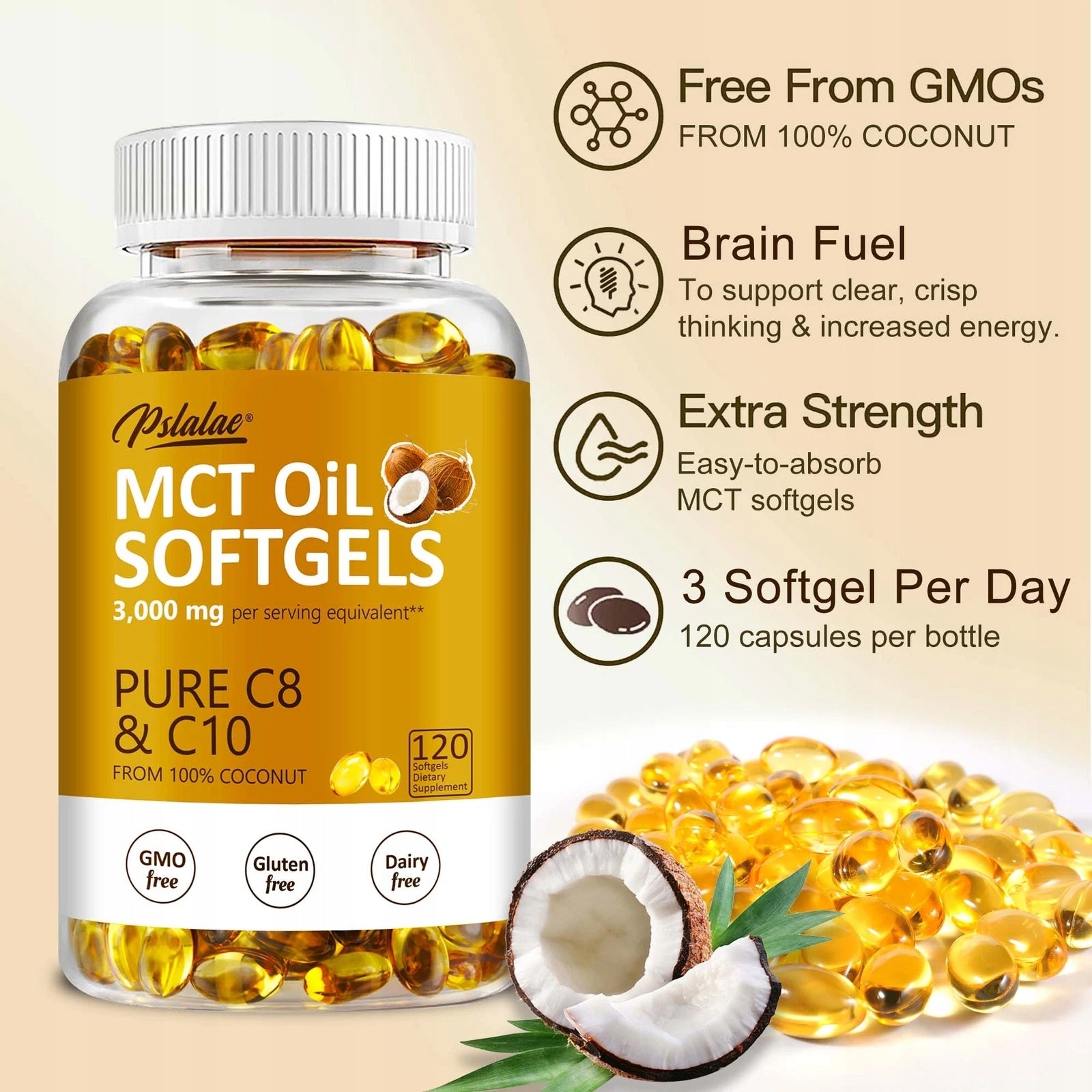 MCT oil in soft capsules 3000 mg – C8, C10: Weight loss, energy, health Expiration date at least 1 year from the date of purchase