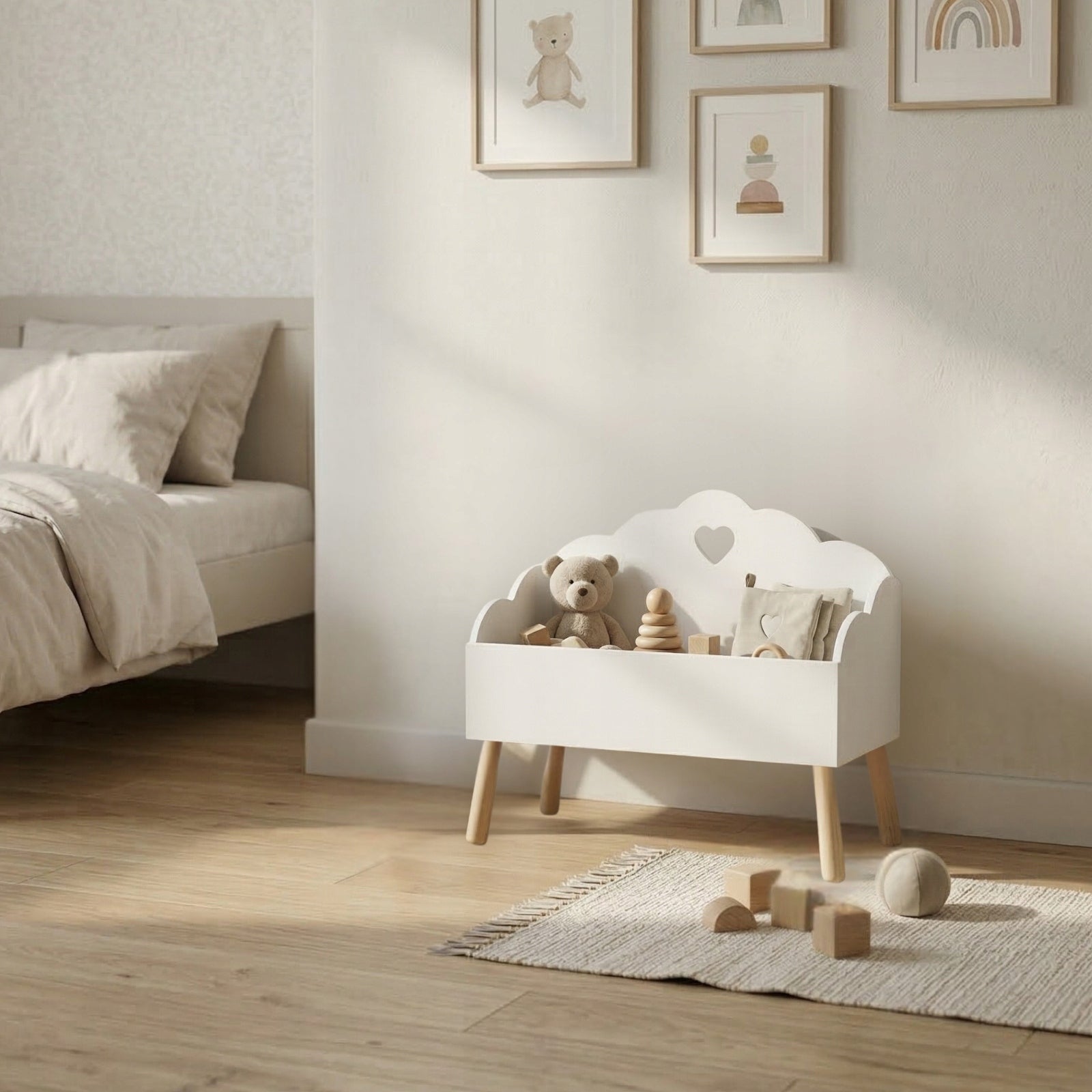 MDF TOY CHEST WITH CLOUD MOTIF WHITE CONTAINER 55X45X28 TO 30KG Manufacturer code E25003W