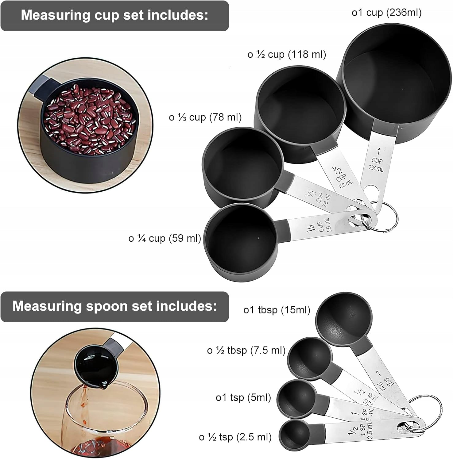 MEASURING CUP SET AND KITCHEN SPOONS 8 STAINLESS STEEL ELEMENTS Manufacturer code 5905264950410