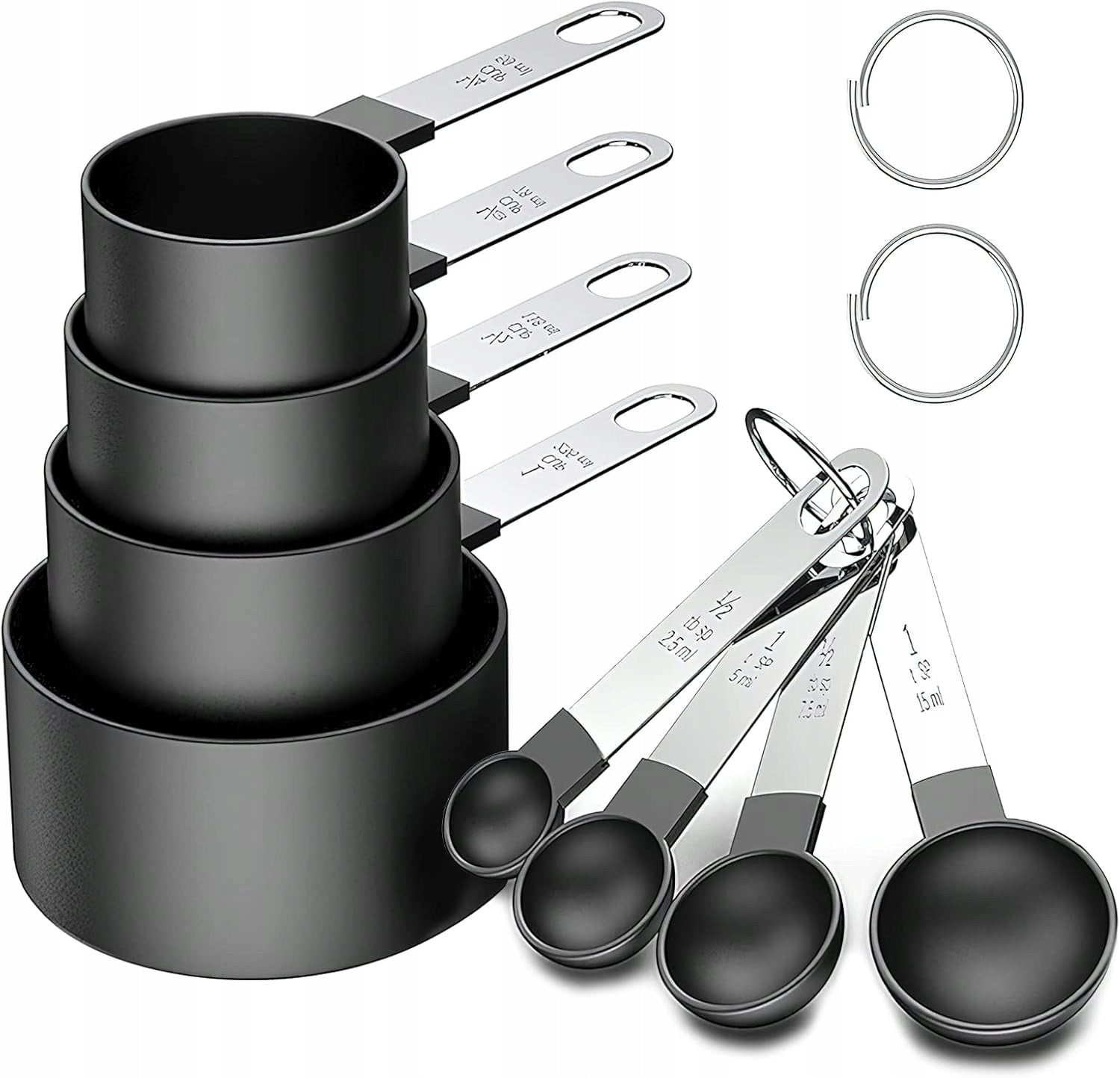 MEASURING CUP SET AND KITCHEN SPOONS 8 STAINLESS STEEL ELEMENTS