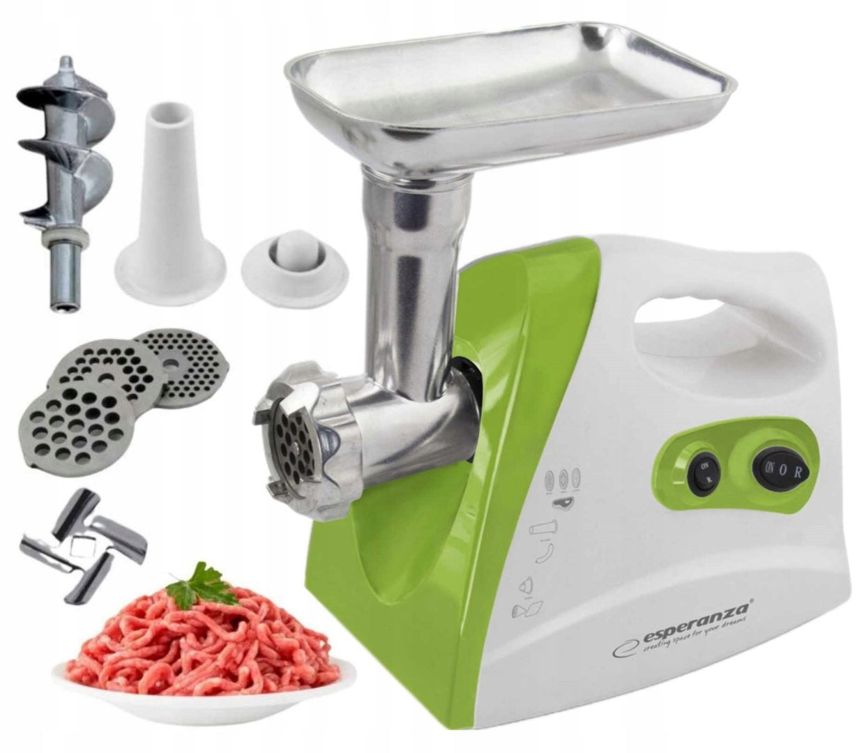 MEAT GRINDER ELECTRIC METAL 3 SIEVES STRONG 600W GREEN