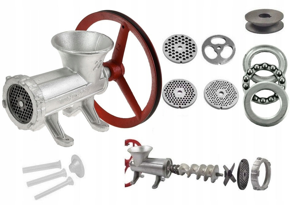 MEAT GRINDER No. 22 Funnel Wheel Stuffer 4 sieves