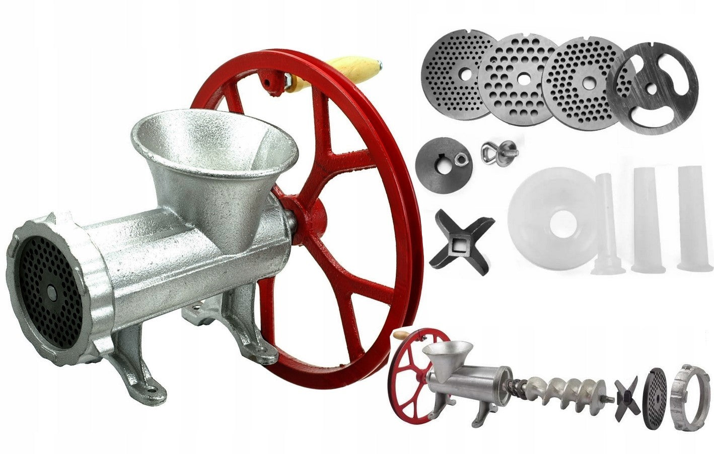 MEAT GRINDER No. 32 Funnel Wheel Stuffer 4 sieves
