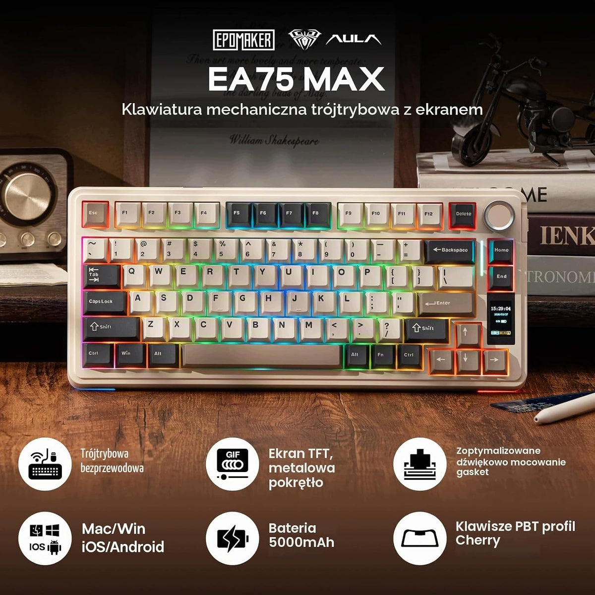 MECHANICAL KEYBOARD 75% WIRELESS RGB HOT-SWAP SCREEN Manufacturer Epomaker