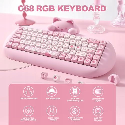 MECHANICAL KEYBOARD WIRELESS 65% HOT SWAP KAWAII CAT Silicone Model A1