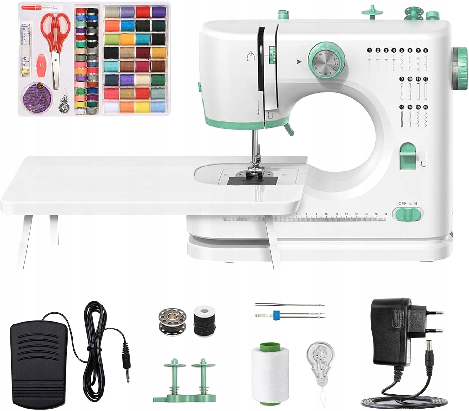 MECHANICAL SEWING MACHINE 16 STITCHES SET COMPLETE TABLE