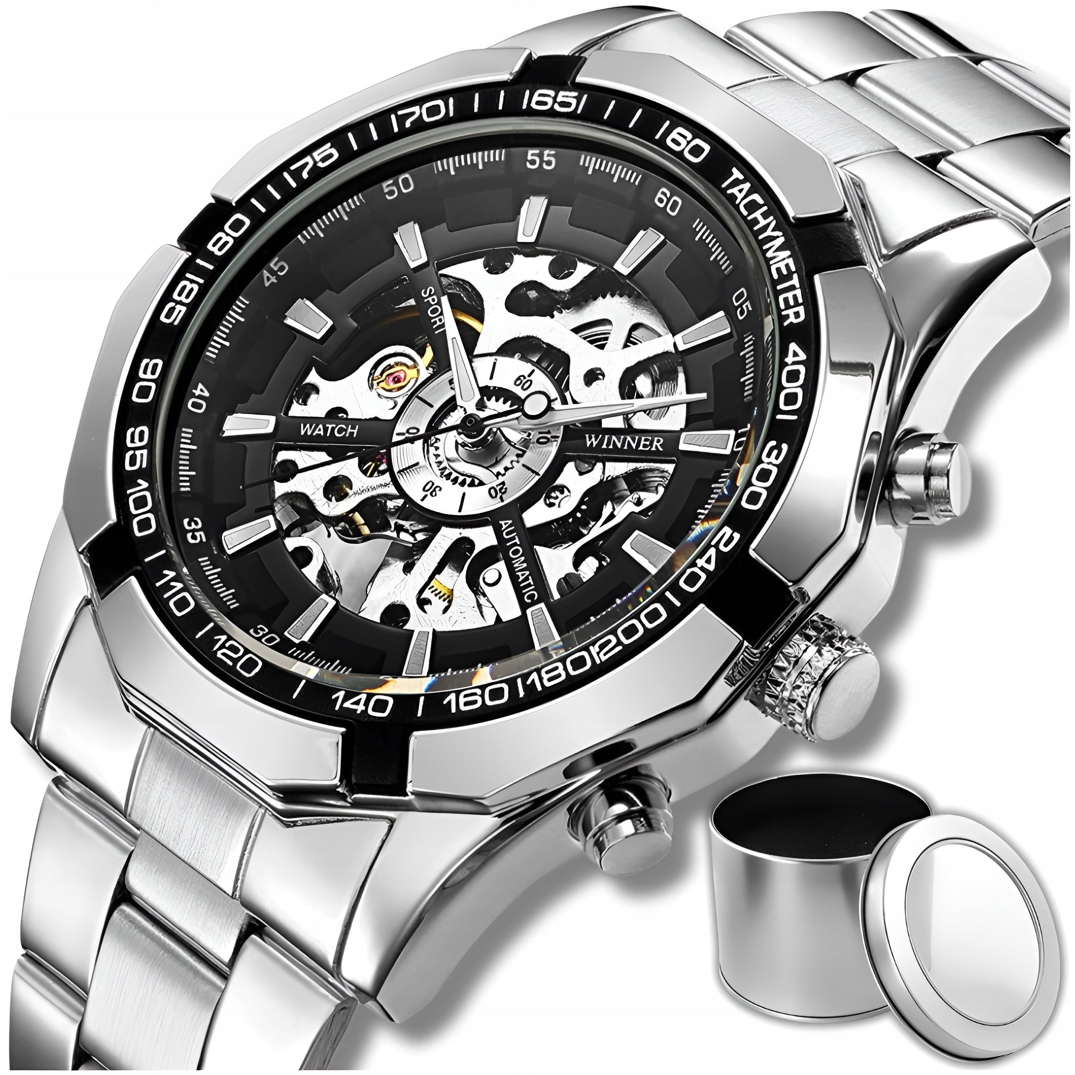 MECHANICAL WATCH MEN'S AUTOMATIC STEEL LUXURY WINNER + BOX