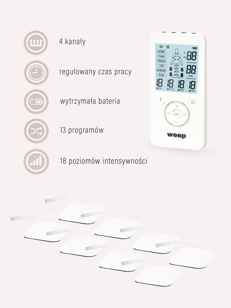 MEDICAL Massager muscle and nerve electrostimulator WEEP TENS EMS 8 ELECTRODES Manufacturer code KTR-2652