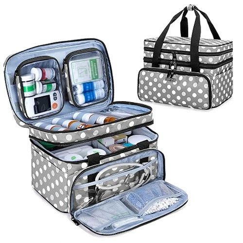 MEDICINE BAG ORGANIZER DOUBLE LAYER POLYESTER FOR TRAVEL 2 POUCHES