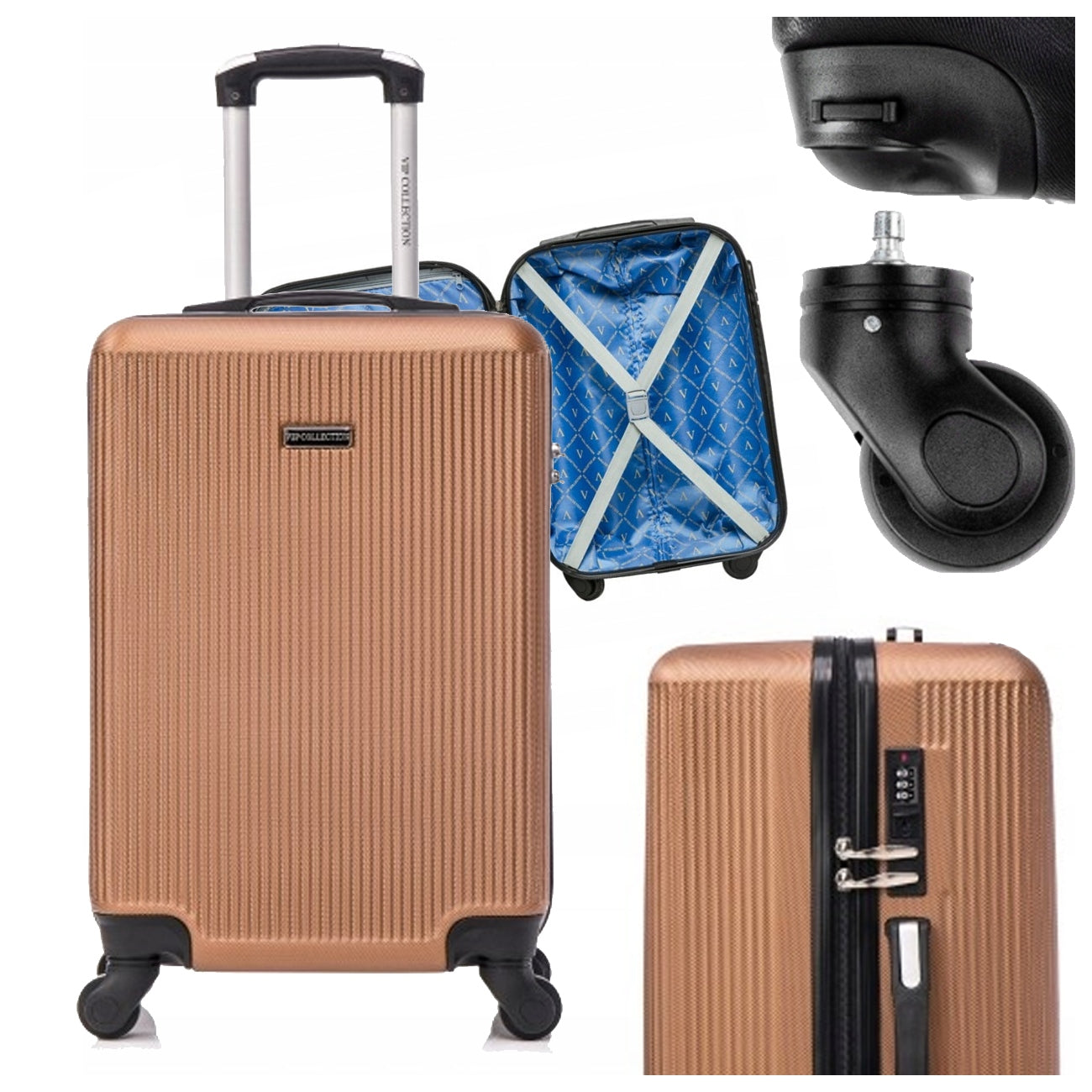 MEDIUM TRAVEL SUITCASE ON WHEELS STRONG HARD 24" XL ABS SPARTA GOLD