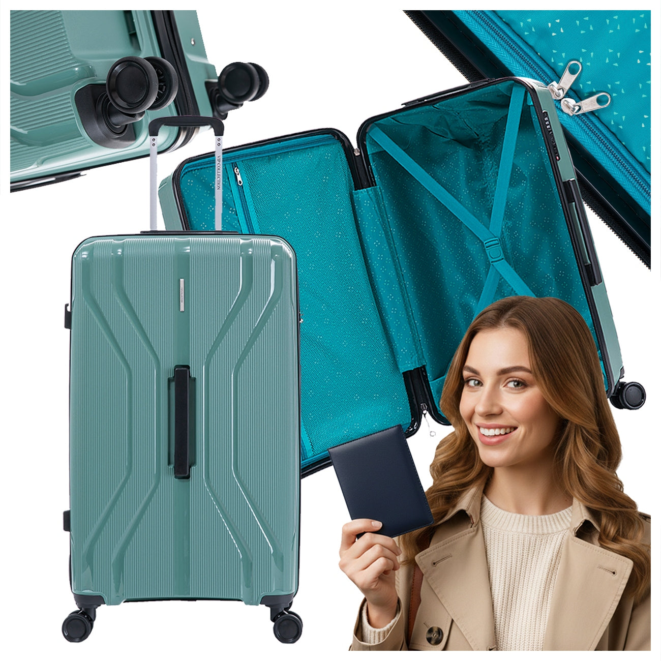 MEDIUM TRAVEL SUITCASE ON WHEELS STRONG HARD 25" MINT POLYPROPYLENE