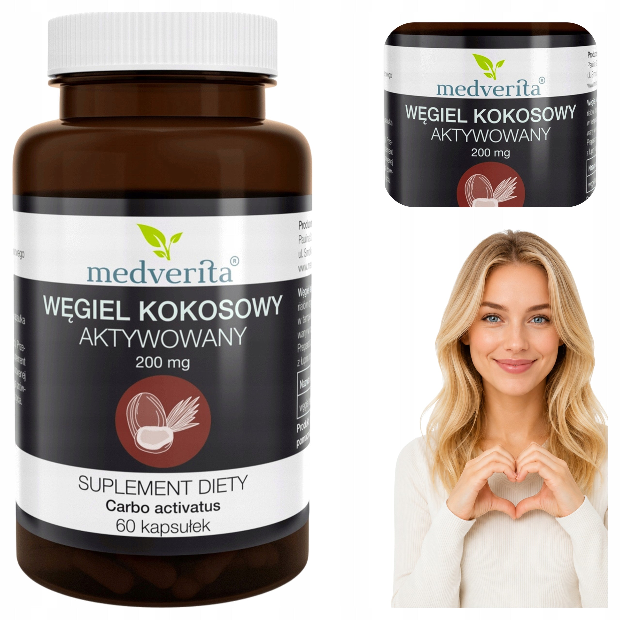 MEDVERITA Activated Coconut Charcoal 200 mg Activated Charcoal 60 kaps.