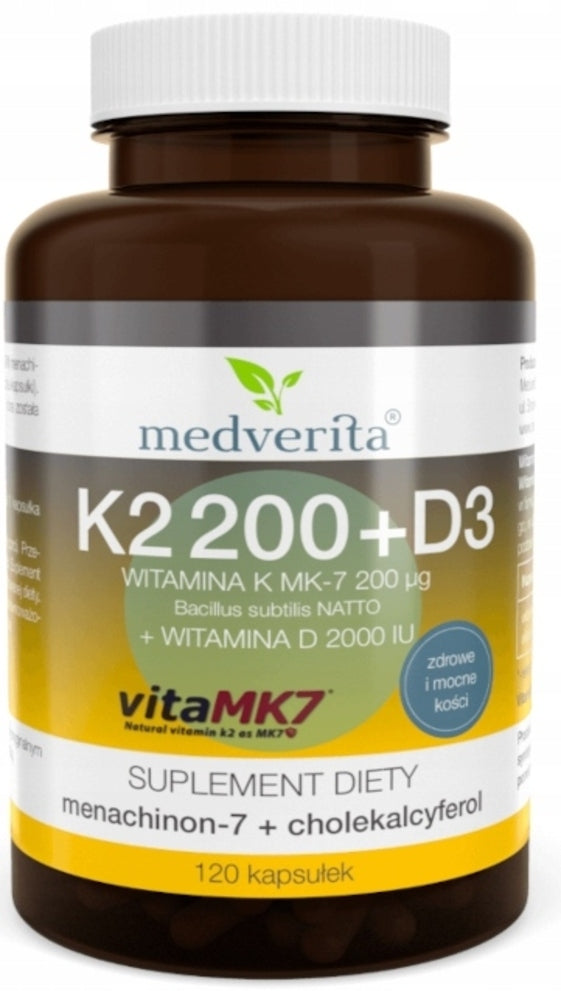 MEDVERITA K2 MK-7 200µg + D3 2000IU 120 kaps Cardiovascular Bone Support