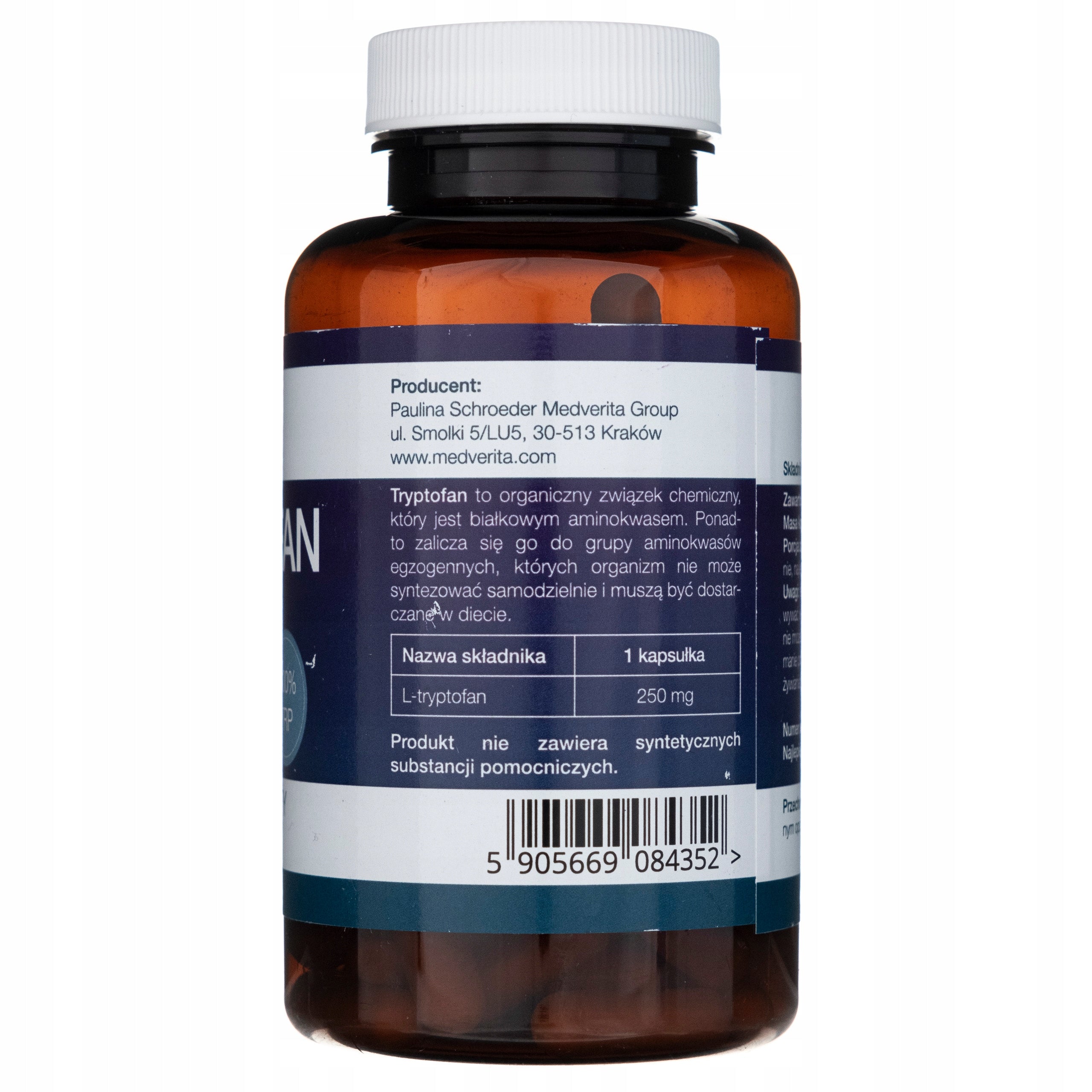 MEDVERITA TRYPTOPHAN L-TRYPTOPHAN BODY WEIGHT 100CAPS Expiration date at least 3 months from the date of purchase