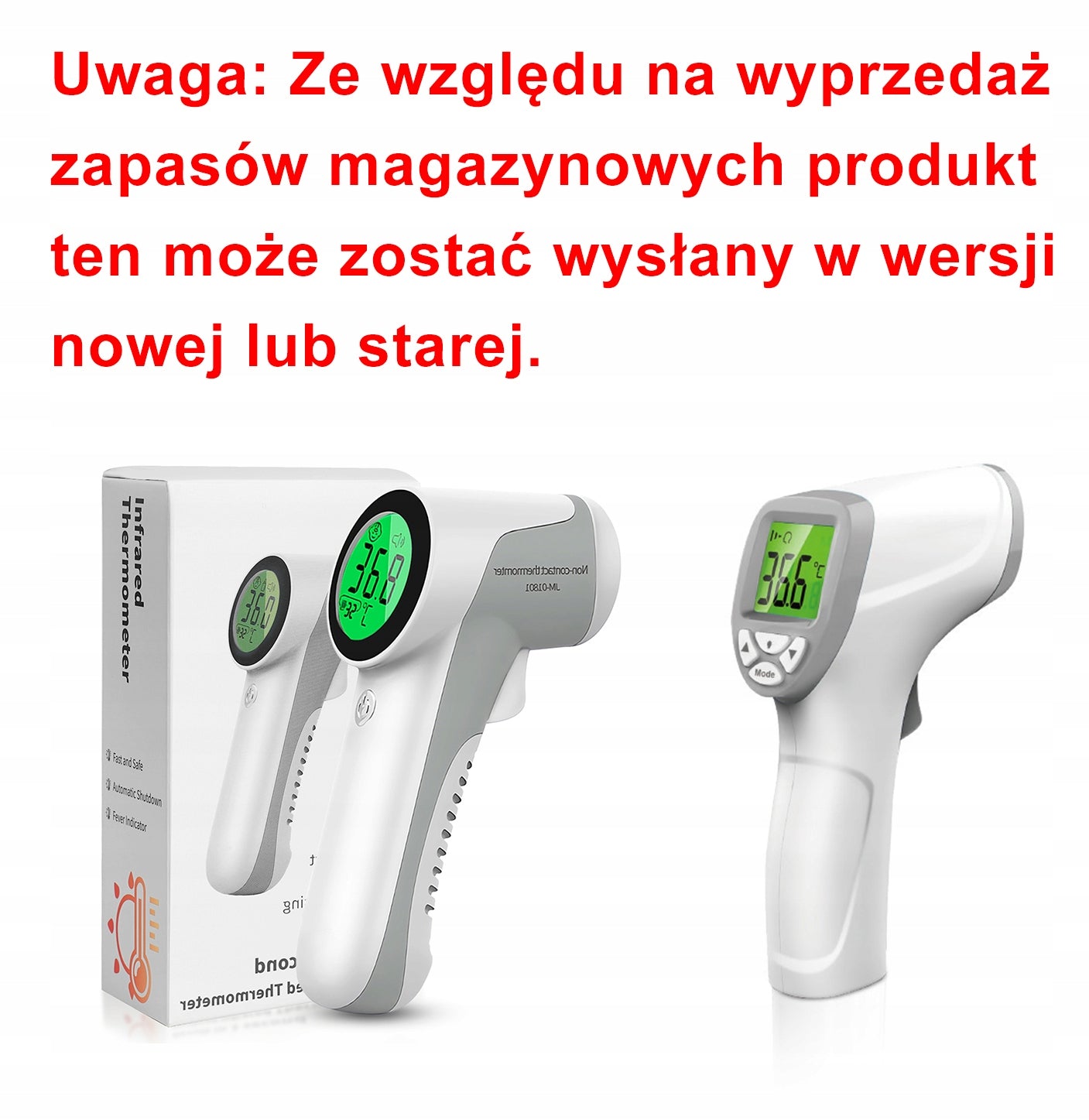 MEDYCZNY TERMOMETR BEZDOTYKOWY NA PODCZERWIEŃ °C/°F, DLA DZIECI I DOROSŁYCH Packaging status original