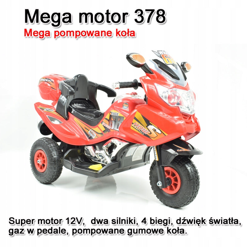 MEGA MOTOR 4 GEARS,2 STRONG MOTORS 2,BACKREST, PUMPED WHEELS/ PB-378 Manufacturer code PB-378-CZERWONY