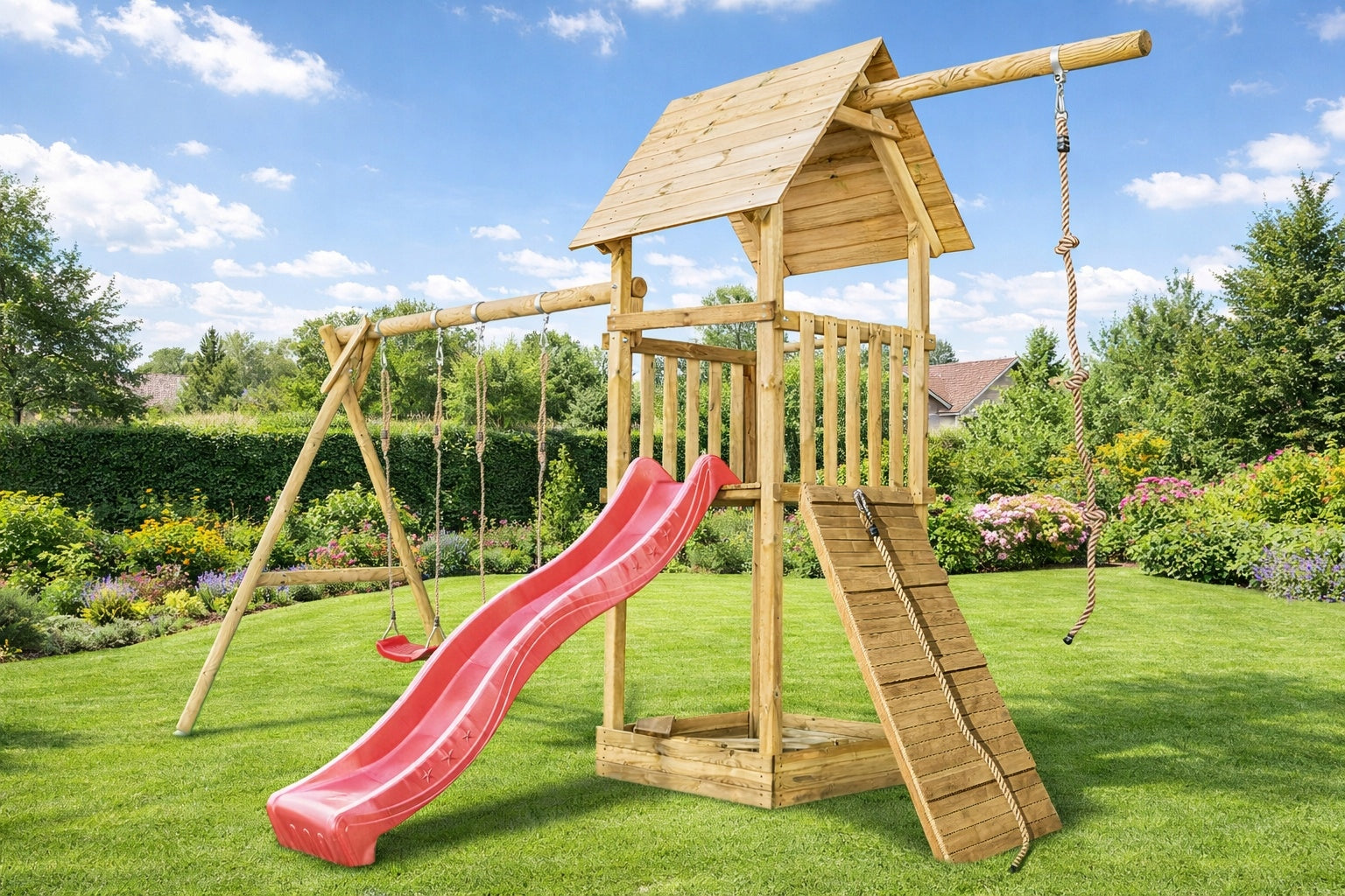 MEGA PLATFORM Tower Square toys sandpit, slide, swing, rope and ramp Packaging status original
