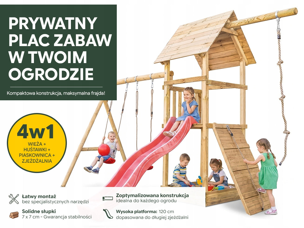 MEGA PLATFORM Tower Square toys sandpit, slide, swing, rope and ramp