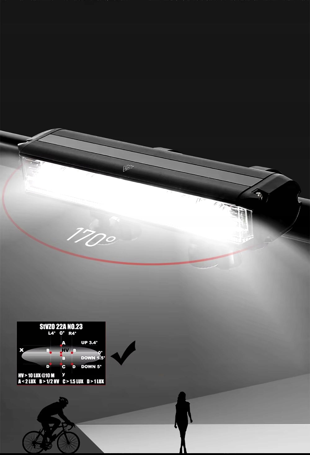 MEGA POWERFUL Bike Light + REAR KPL for handlebar WATERPROOF AKU 1650lm Kind front-facing