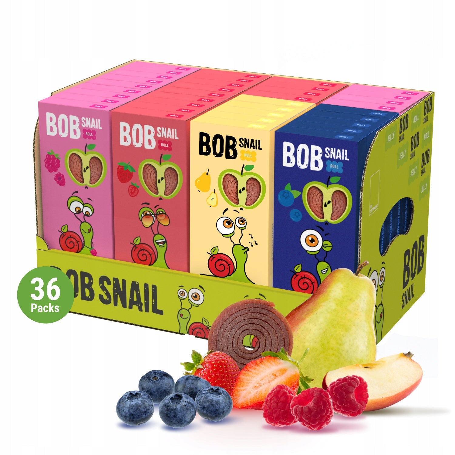 MEGA Set of Fruit Rolls BOB SNAIL healthy snack MIX 4 flavors 36x30g