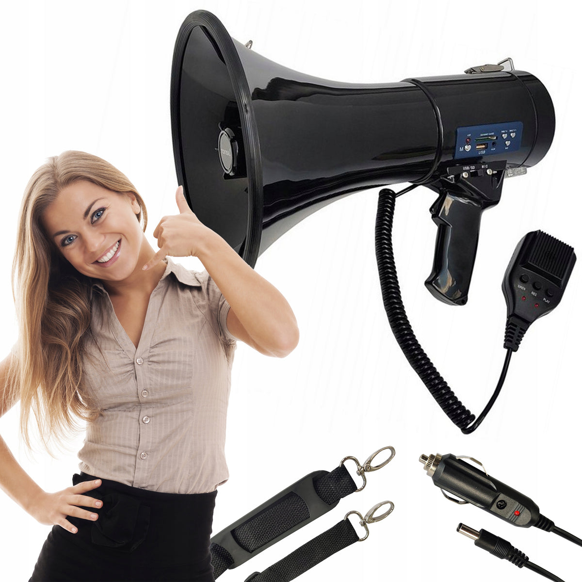 MEGAPHONE TUBE TONSIL TE 24/20 MP3 USB SD RECORDING SIREN REC 30W + STRAP