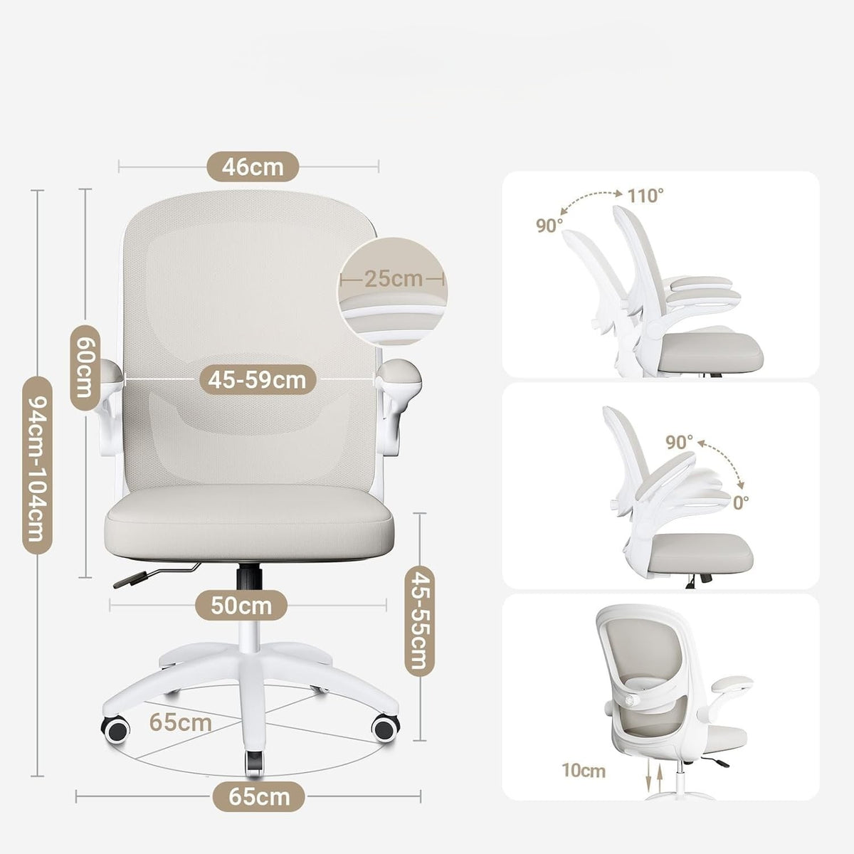 MELOKEA Office Chair Ergonomic 4D Mesh White-Grey 150 kg Brand no brand