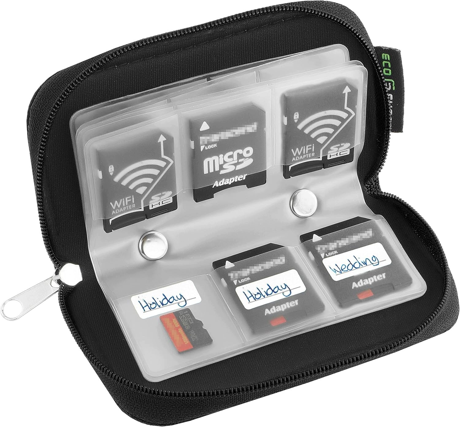 MEMORY CARD CASE 22 SLOTS SD SDHC MICRO SD CF Model ECO-FUSED Futerał na Karty Pamięci, Czarny, 102 mm