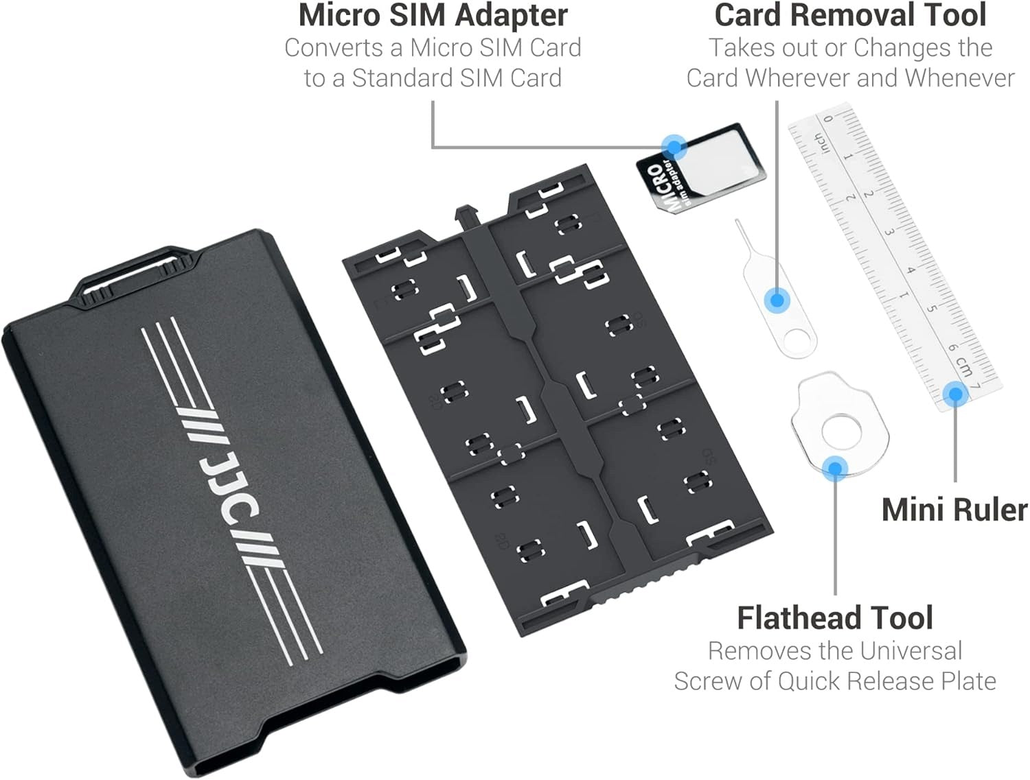 MEMORY CARD CASE SD MICRO SD NANO SIM ALUMINUM 18 CARDS Manufacturer no brand