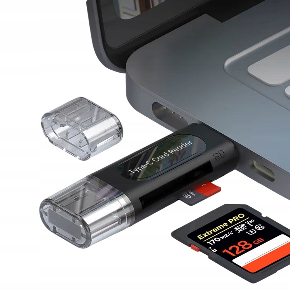 MEMORY CARD READER 4in1 USB OTG USB-A +USB-C SD microSD Black