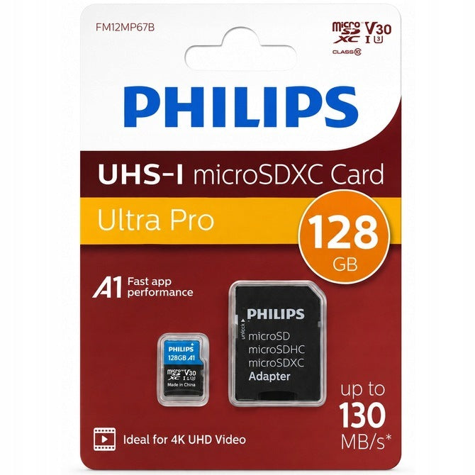 MEMORY CARD SD PHILIPS 128GB UHS-I MICRO SDXC A1 V30 UP TO 130MB/S + ADAPTER