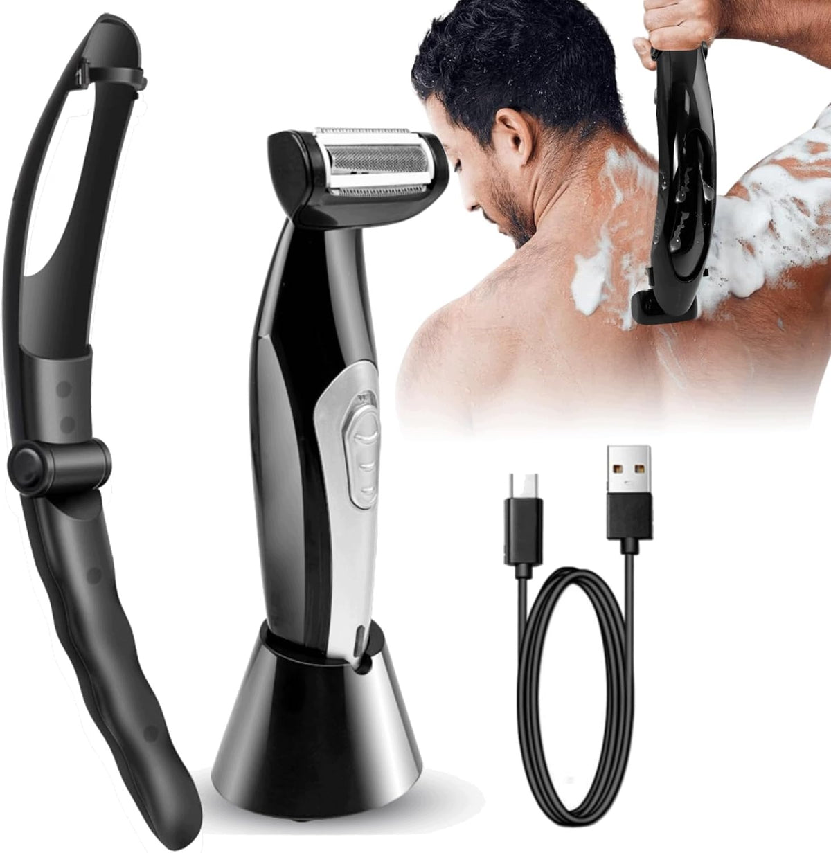 MEN'S BACK TRIMMER ERGONOMIC DETACHABLE WET HANDLE