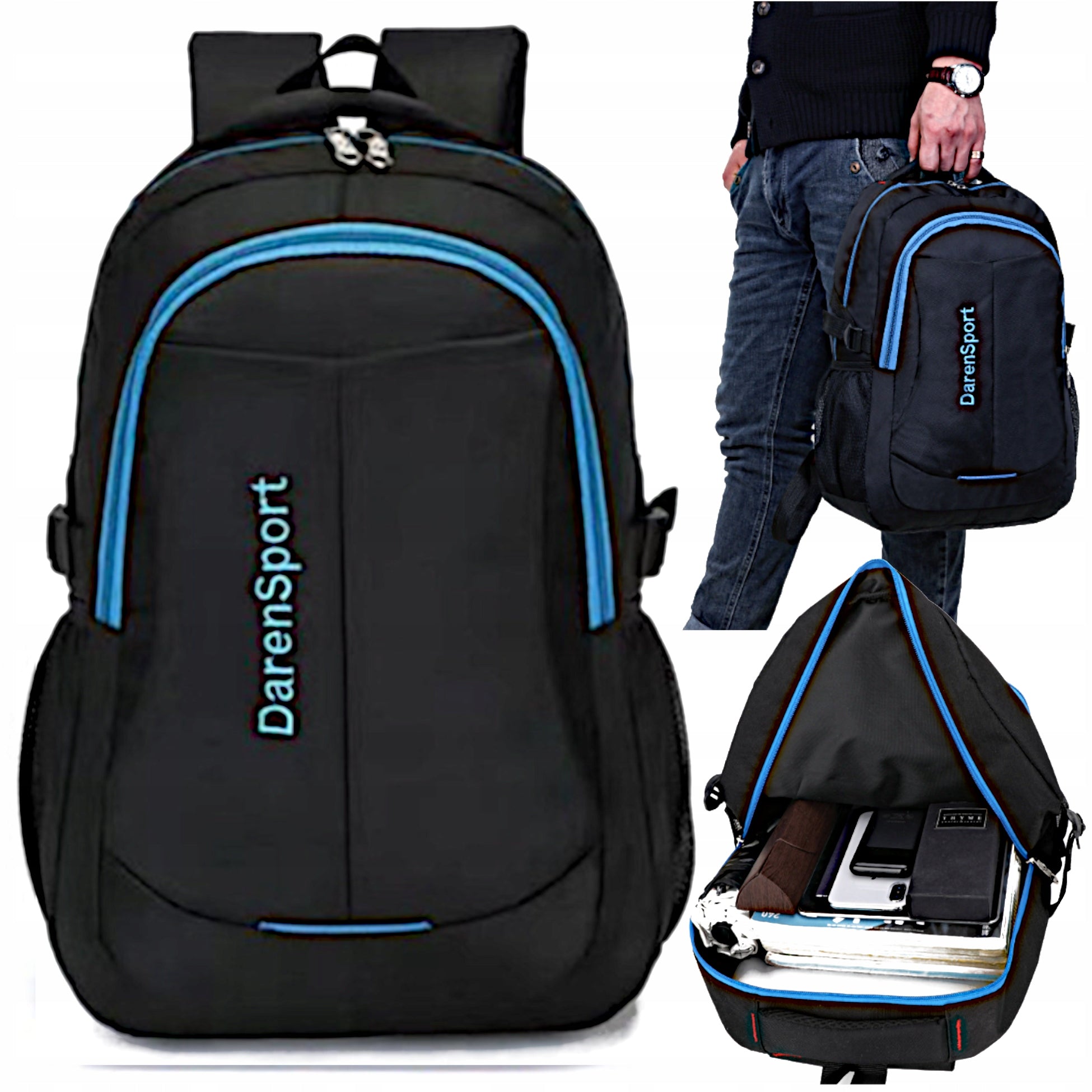 MEN'S BACKPACK FOR SCHOOL WORK BLACK WATERPROOF DURABLE P20