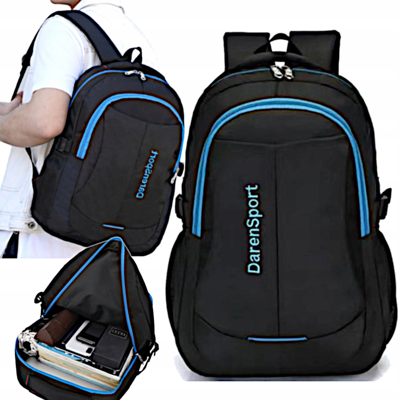 MEN'S BACKPACK FOR SCHOOL WORK BLACK WATERPROOF DURABLE P20