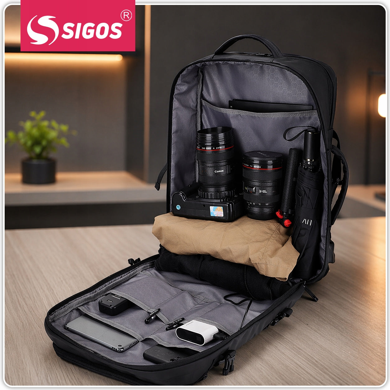 MEN'S BACKPACK FOR SCHOOL WORK BLACK WATERPROOF DURABLE STURDY LIGHTWEIGHT Brand Sigos