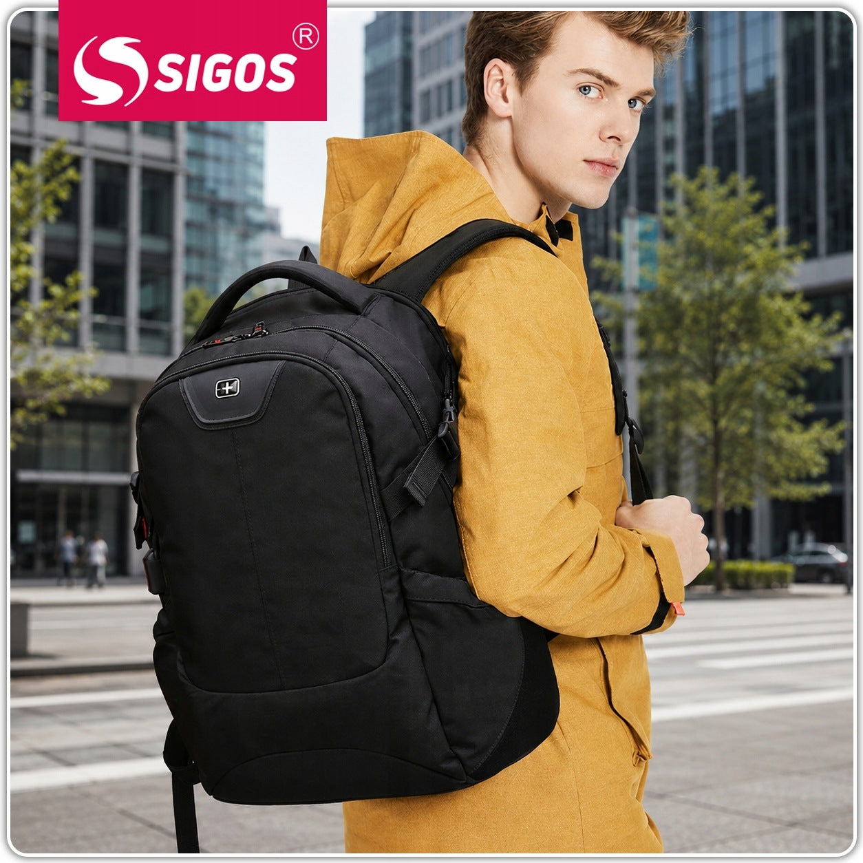 MEN'S BACKPACK FOR SCHOOL WORK BLACK WATERPROOF DURABLE STURDY LIGHTWEIGHT Brand Sigos