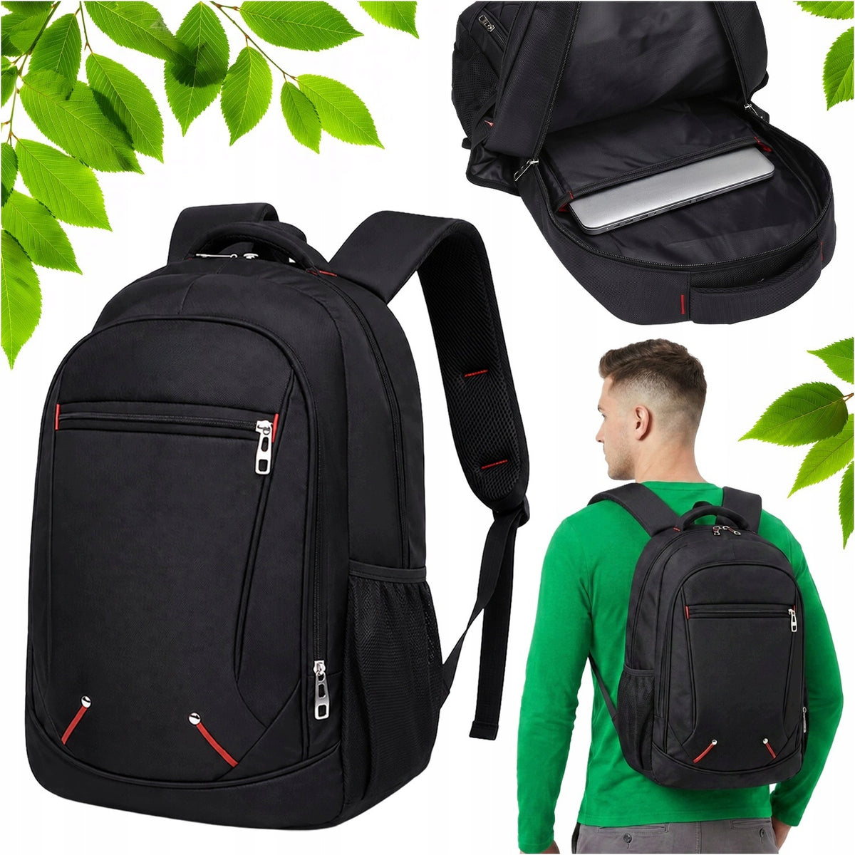 MEN'S BACKPACK FOR SCHOOL WORK WATERPROOF DURABLE SOLID ROOMY BLACK