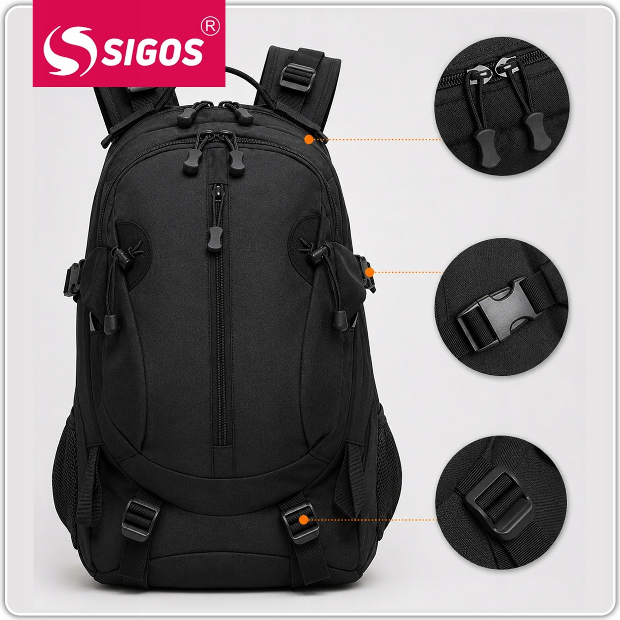 MEN'S BACKPACK FOR WORK STRONG WATERPROOF TACTICAL MILITARY BLACK MILITARY Brand Sigos