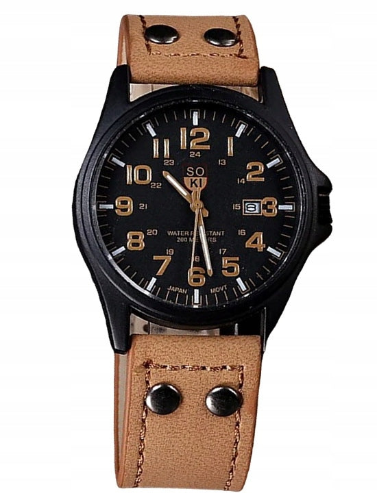 MEN'S BROWN WATCH Eco Leather BLACK JUICE DIAL Date Brand no brand