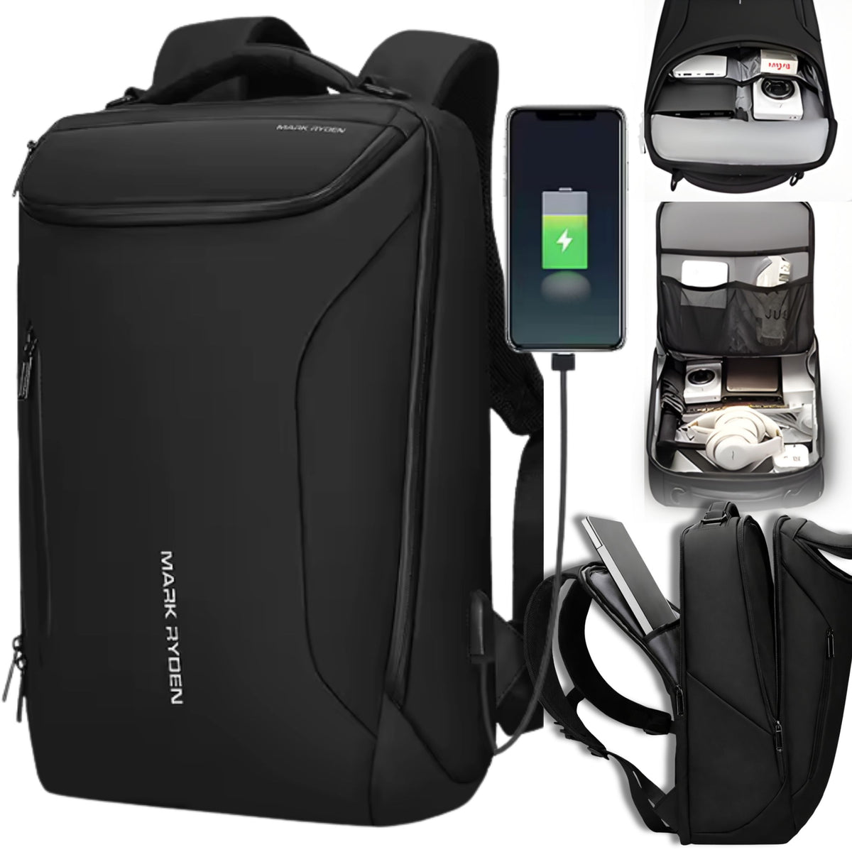 MEN'S BUSINESS BACKPACK FOR LAPTOP CITY WATERPROOF ROOMY USB BLACK Brand Imiti