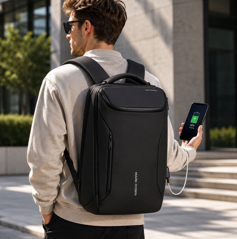 MEN'S BUSINESS BACKPACK FOR LAPTOP CITY WATERPROOF ROOMY USB BLACK Kind city