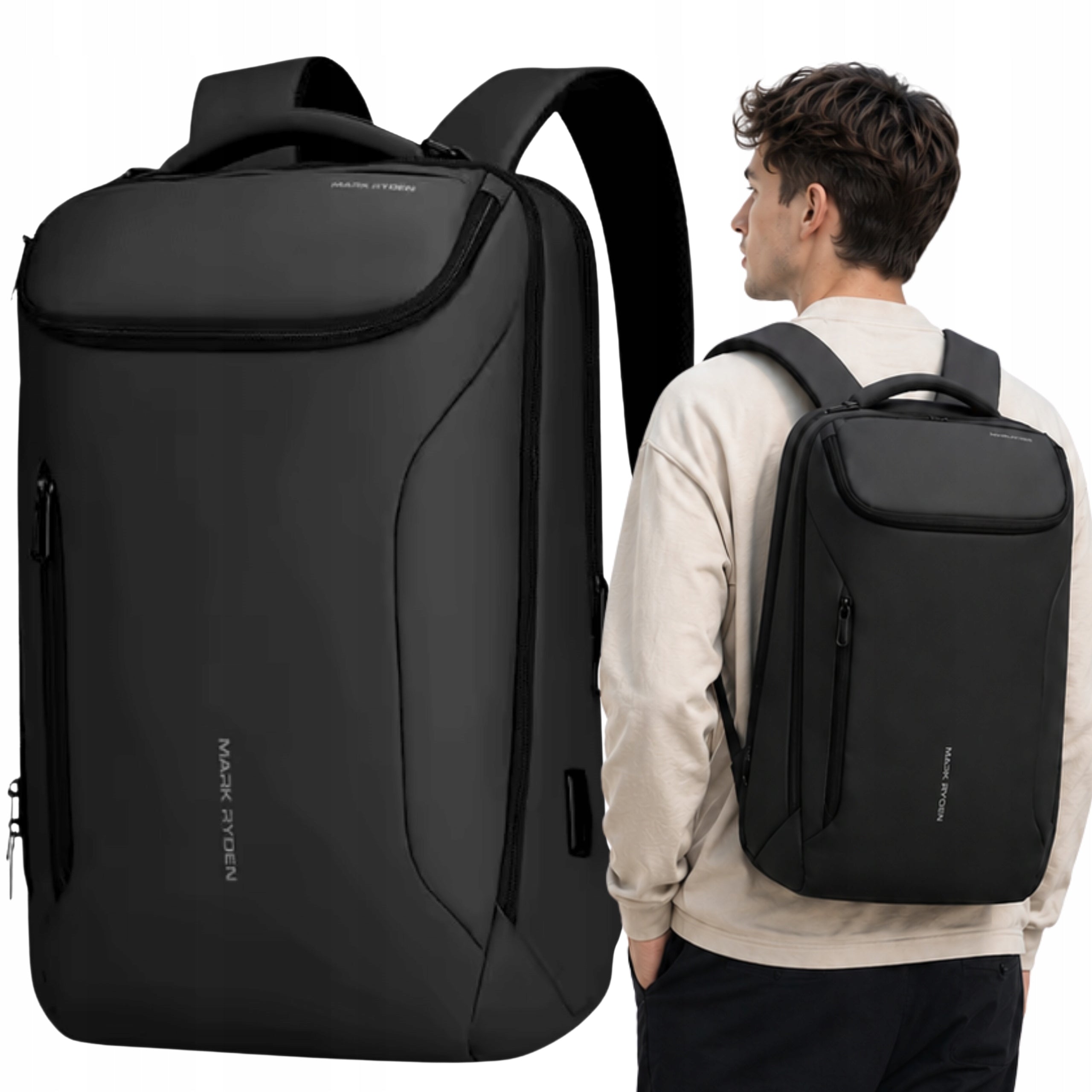 MEN'S BUSINESS BACKPACK FOR LAPTOP CITY WATERPROOF ROOMY USB BLACK