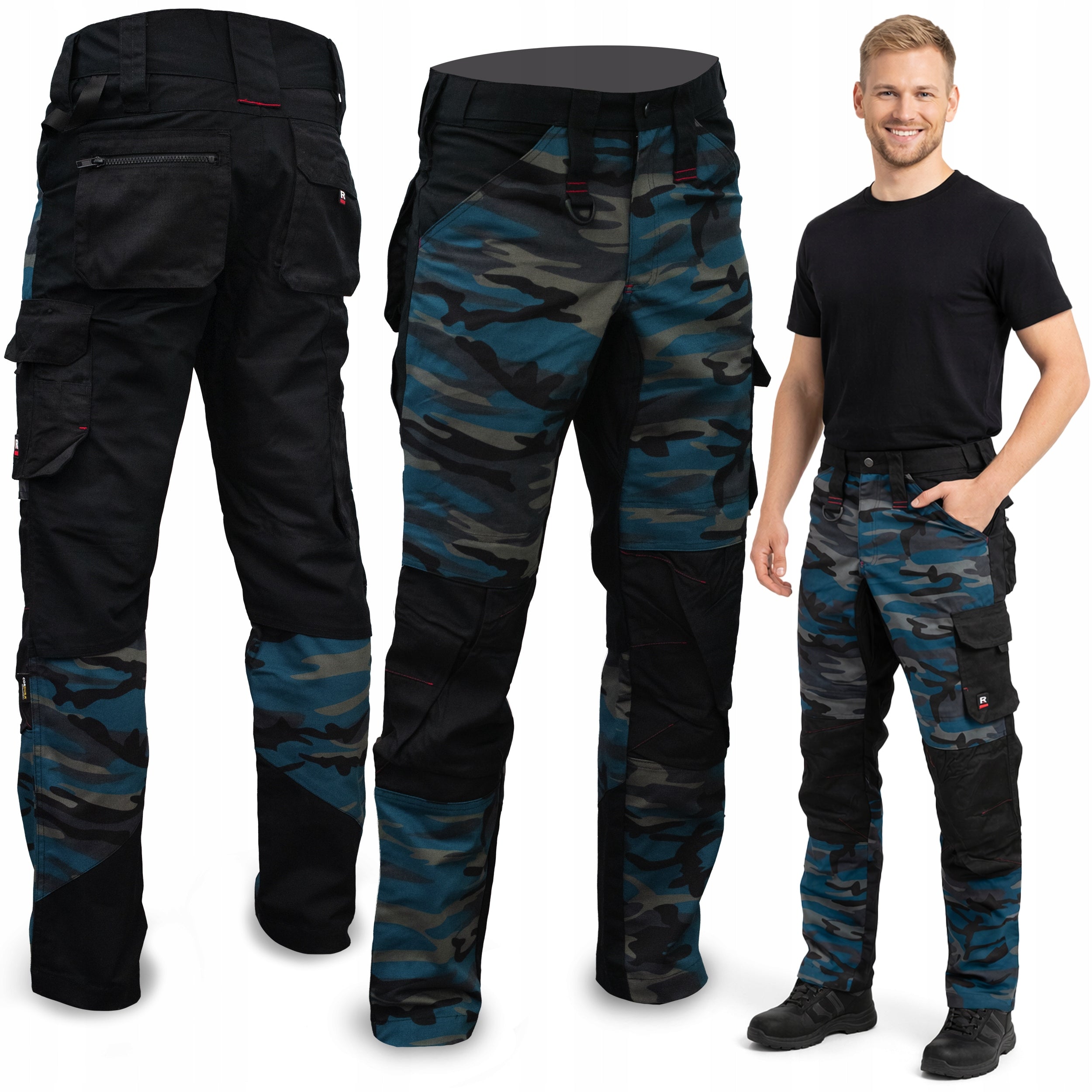 MEN'S CAMO WORK TROUSERS ELASTIC STEP STRONG TROUSERS REINFORCED STRECH