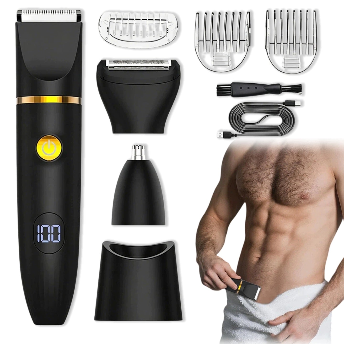 MEN'S ELECTRIC BEARD SHAVER BODY BEARD SHAVER + TRIMMER