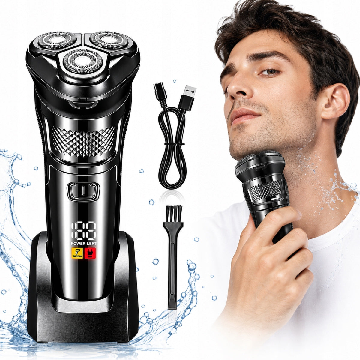 MEN'S ELECTRIC SHAVER FOR BEARD AND FACIAL HAIR - WIRELESS, 3 HEADS