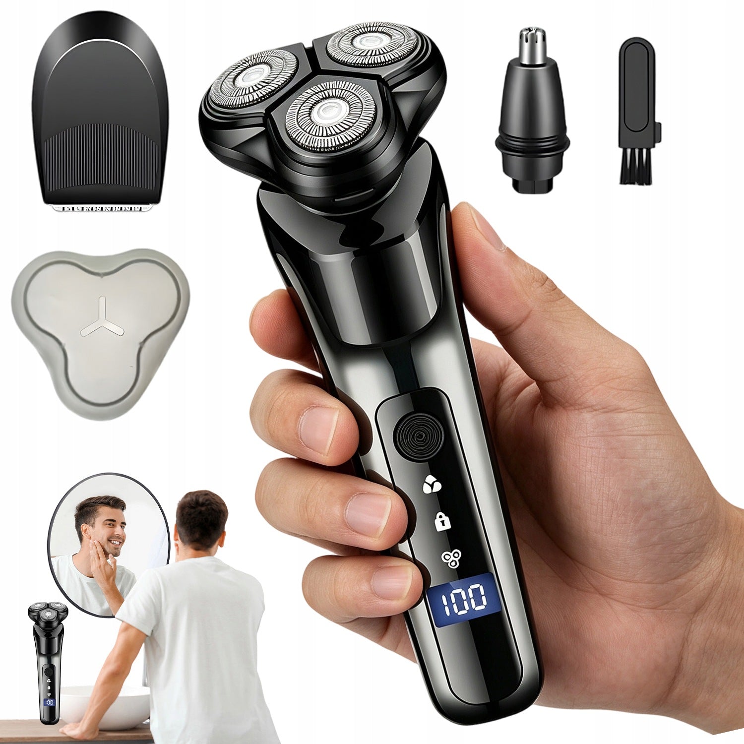MEN'S ELECTRIC SHAVER WITH USB NOSE AND SIDEBURN HEAD