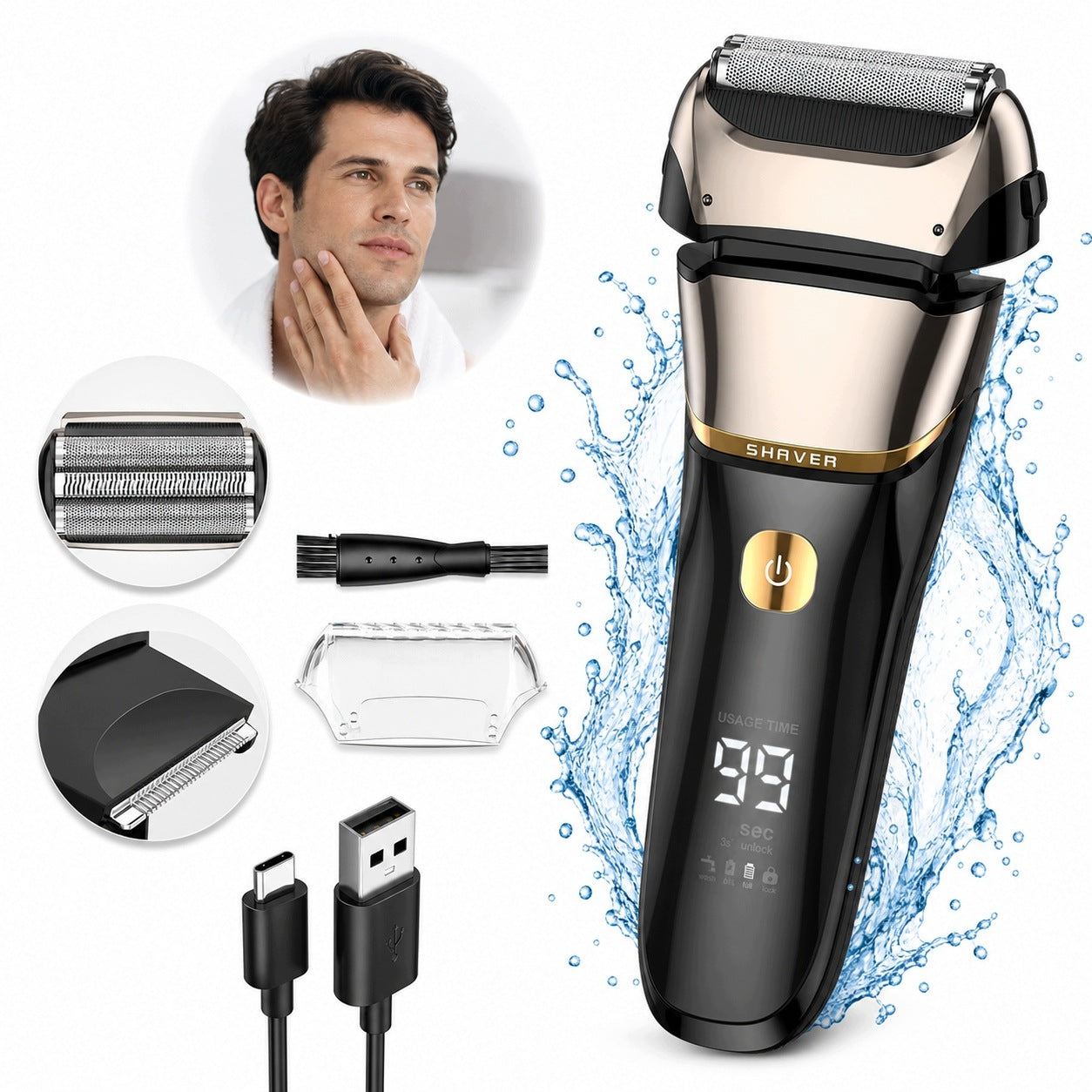 MEN'S ELECTRIC WIRELESS FOIL BEARD SHAVING SHAVER (GIFT)