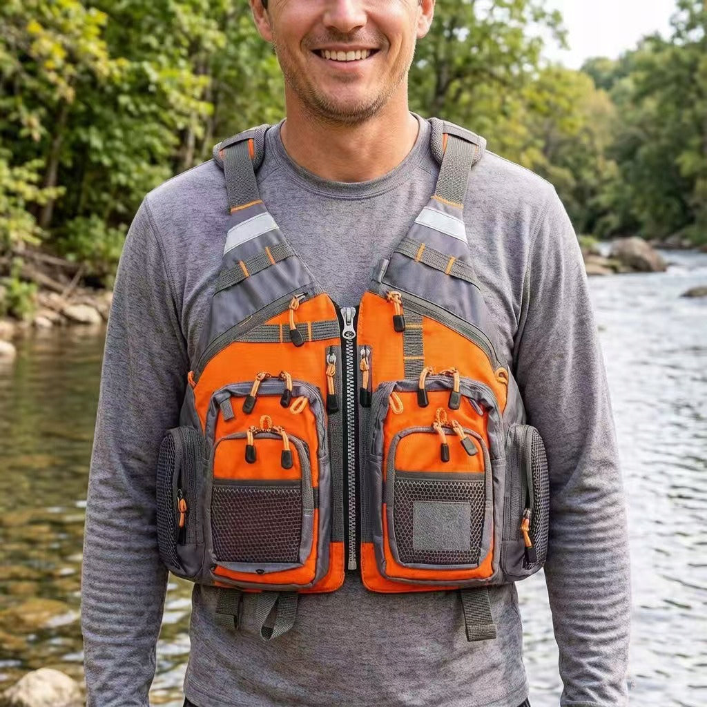 MEN'S FISHING VEST PACK BREATHABLE 13 POCKETS UNIVERSAL Manufacturer code 7SPQY515605AA